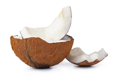 Coconut pieces isolated on a white background