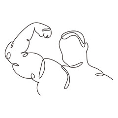 Continuous one line drawing of muscular person. Man showing strong arm hand. Concept of body building. Vector illustration minimalism sport theme design.