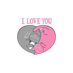 I love you. Heart shape. Two cute cats. Cartoon animals. Isolated vector object.