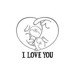 I love you. Heart shape. Two cute cats. Cartoon animals. Isolated vector object.