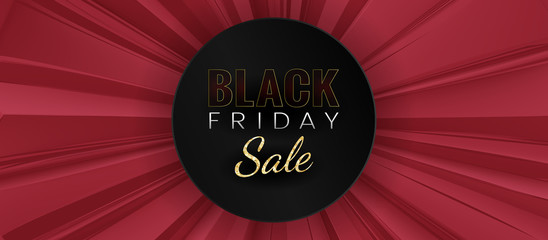 Black Friday sale background with 3d paper cut on red shining concept