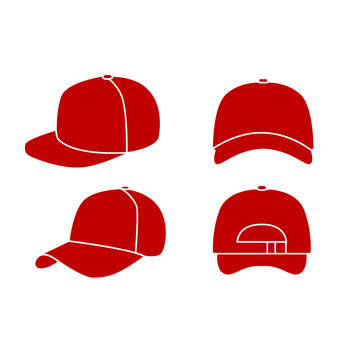 Set Of Red Baseball Hat Logo Icon Design Vector Illustration