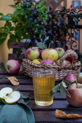 Organic apple juice with fresh ripe apples