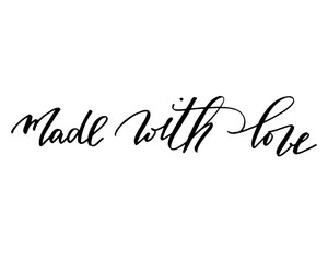 Made with love handwritten text label print vector. Phrase text made with love handwritten lettering script vector. Made with Love handwritten inscription. Hand drawn lettering quote. 