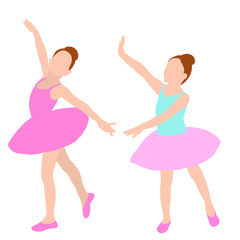 tutu; art; flat; cute; isolated; kid; young; ballerina; dancer; girl; ballet; dance; white; beautiful; people; cartoon; female; happy; pink; dress; vector; background; princess; pose; little; pointe