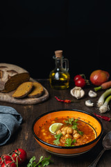 Vegetables, lentils and chickpeas vegetarian or vegan soup, source of protein