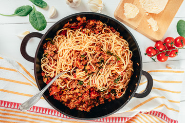 Spaghetti Bolognese With Carrots, Pepper and Courgette