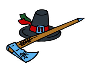 Obraz premium hat with ribbons and long ax, attributes of Wallachia and shepherds, color clipart