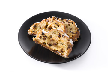 Christmas stollen fruit slice isolated on white background	