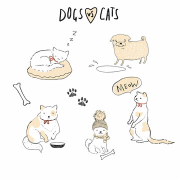 Dogs VS Cats Stickers. Vector illustration.