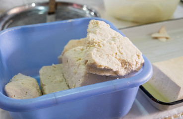 Traditional Caucasian  cheese s  for sale at city market. Baku. Azerbaijan