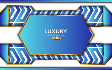 luxurious premium blue abstract background with golden lines. Overlap textured layer design.