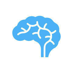 A conceptual illustration of a glowing blue human brain. Could be a concept for a brainstorm or intelligence