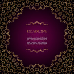 Luxury background with golden ornamental frame for greeting card, invitation or announcement