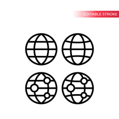 Globe with location points, sign for website thin line vector icon set. Editable stroke.
