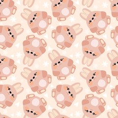Obraz premium Cute seamless pattern with bunnies in kawaii style