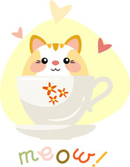 Cute kitten sitting in a cup. Vector illustration. Eps 10