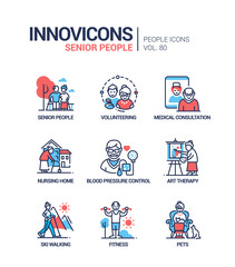 Fototapeta premium Senior people line design style icons set