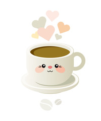 Cute illustration with a cup of coffee in kavai style. Vector. Eps 10