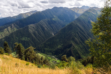 Fototapeta na wymiar Mountains of Svaneti Geaorgia, forest in summer or autumn time