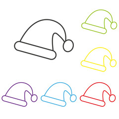 Simple outline of christmas hat line icon white background.