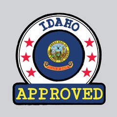 Vector Stamp of Approved logo with Idaho Flag in the round shape on the center. The states of America.