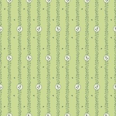 Green seamless pattern with striped floral ornament.