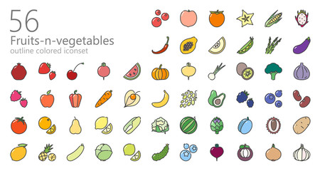 Fruits&vegetables colored outline iconset