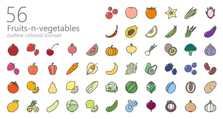 Fotobehang Fruits&vegetables colored outline iconset © LAFS