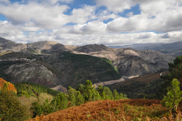 misty panoramic mountain view in outumn. Geres. Portugal. Nature.
