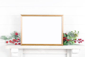 Horizontal wooden frame mockup on a light background