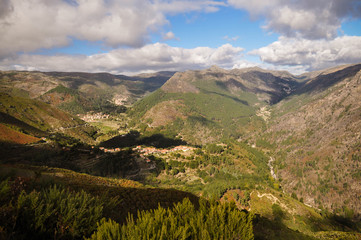 Obraz premium Shadow of Clouds falls on the mountains Geres. Portugal.