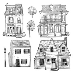 Set of hand drawn buildings