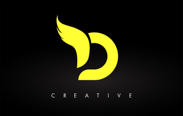 Letter D logo with Yellow Colors and Wing Design Vector