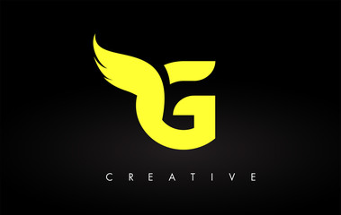 Letter G logo with Yellow Colors and Wing Design Vector