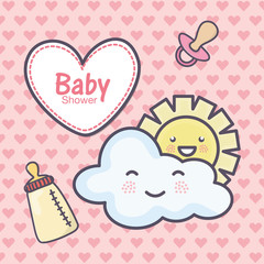 baby shower heart pacifier feeding bottle cloud sun hearts background
