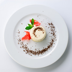 coconut dessert with sorbet and various fruits
