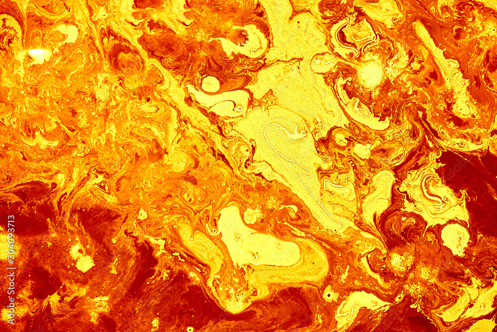 Wall mural abstract golden orange background. flashes in the sun, liquid fire. flowing lava colors paint - Wall murals