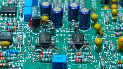 Closeup on electronic devices on boards, background images	
