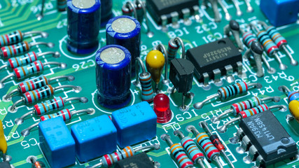 Closeup on electronic devices on boards, background images