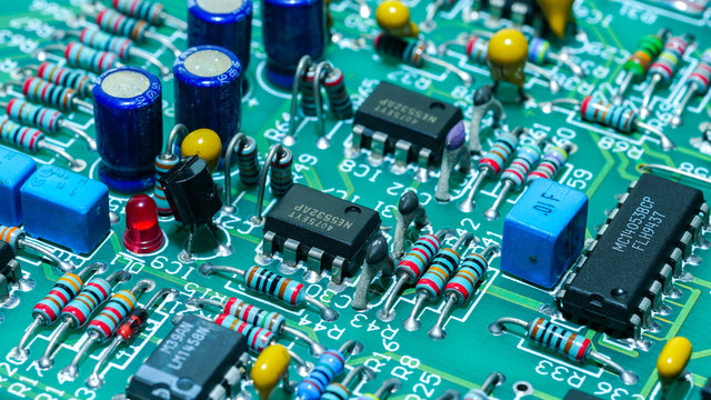 Closeup on electronic devices on boards, background images	