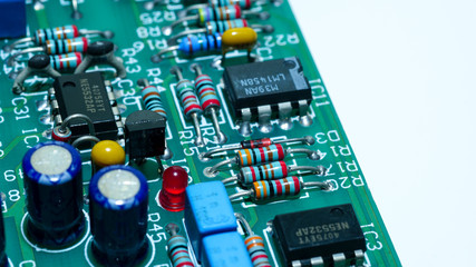 Closeup on electronic devices on boards, background images	