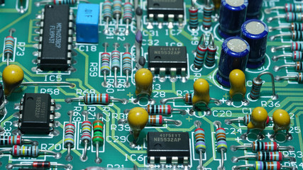 Fototapeta premium Closeup on electronic devices on boards, background images 