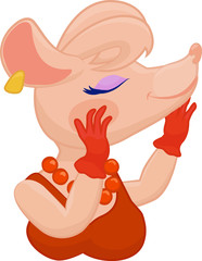 pink pleased rat lady or mouse in red dess
