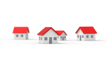 Group of blurred house isolated on white background. 3D Illustration.