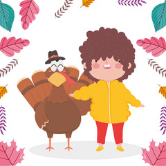 Obraz na płótnie Canvas happy thanksgiving day little boy with turkey