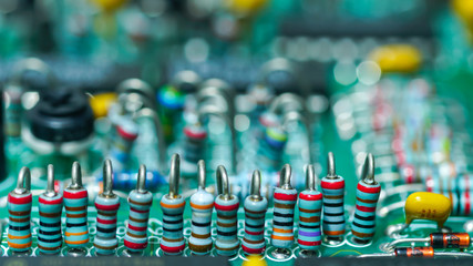 Closeup on electronic devices on boards, background images