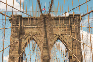 Brooklyn Bridge with the USA Flag