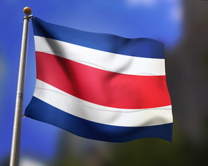 costa rica flag waving in blue sky