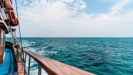 The stern of a yacht sailing in Mediterranean Sea